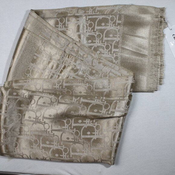 Dior Stole Shawl Wrap 65% Cashmere 35% Silk Light Golden Used - Picture 10 of 11